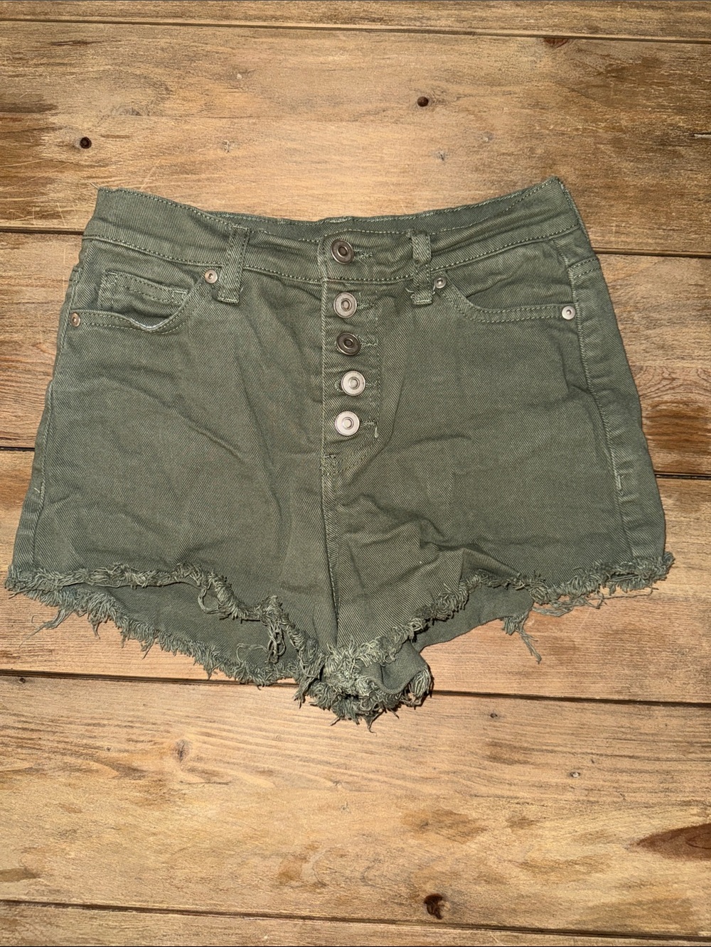 Fashion Nova Olive Green Frayed-Hem Button-Front Shorts